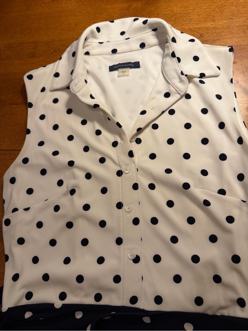 Tommy Hilfiger Polka Dot Sleeveless Fit & Flare Dress Size 2 Belted Navy - Picture 5 of 7